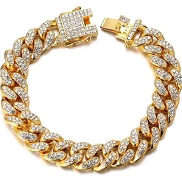 New Men's cuban link bracelet miami diamond iced chain - Picture 1 of 7